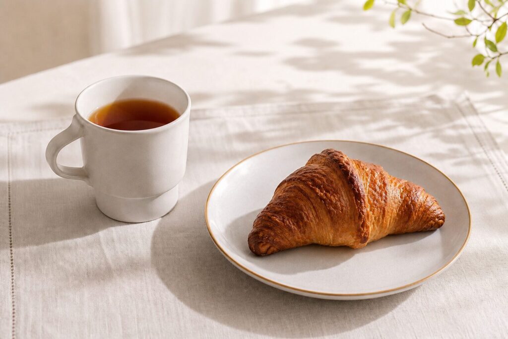 クロワッサンと紅茶でモーニング